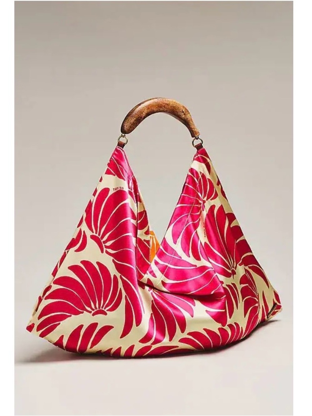 NWT Farm Rio Mini Scarf Bag (Pink/Orange) with Wooden Handle